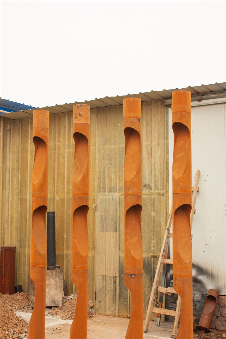 Corten Steel LED Bollard Lamp Round Column Outdoor Garden Light high quality