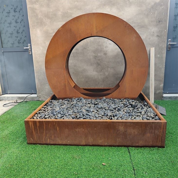 Modular Moon-Shaped Corten Water Feature Customizable Outdoor Accent high quality